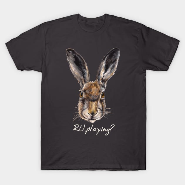 RABBITS "R U playing?" (white letters) T-Shirt by Public Radio Alliance